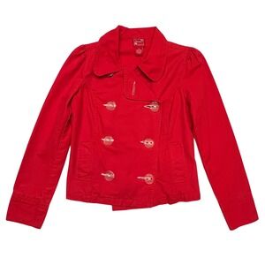 Periscope Red Y2K Preppy Double Breasted Puff Sleeve 100% Cotton Blazer Size M